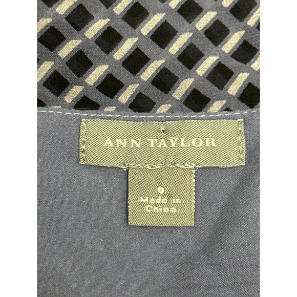 Ann Taylor Size 8 Navy Silk Blouse Geometric Print Long Sleeve Side Zip Y2K Work - Picture 7 of 13